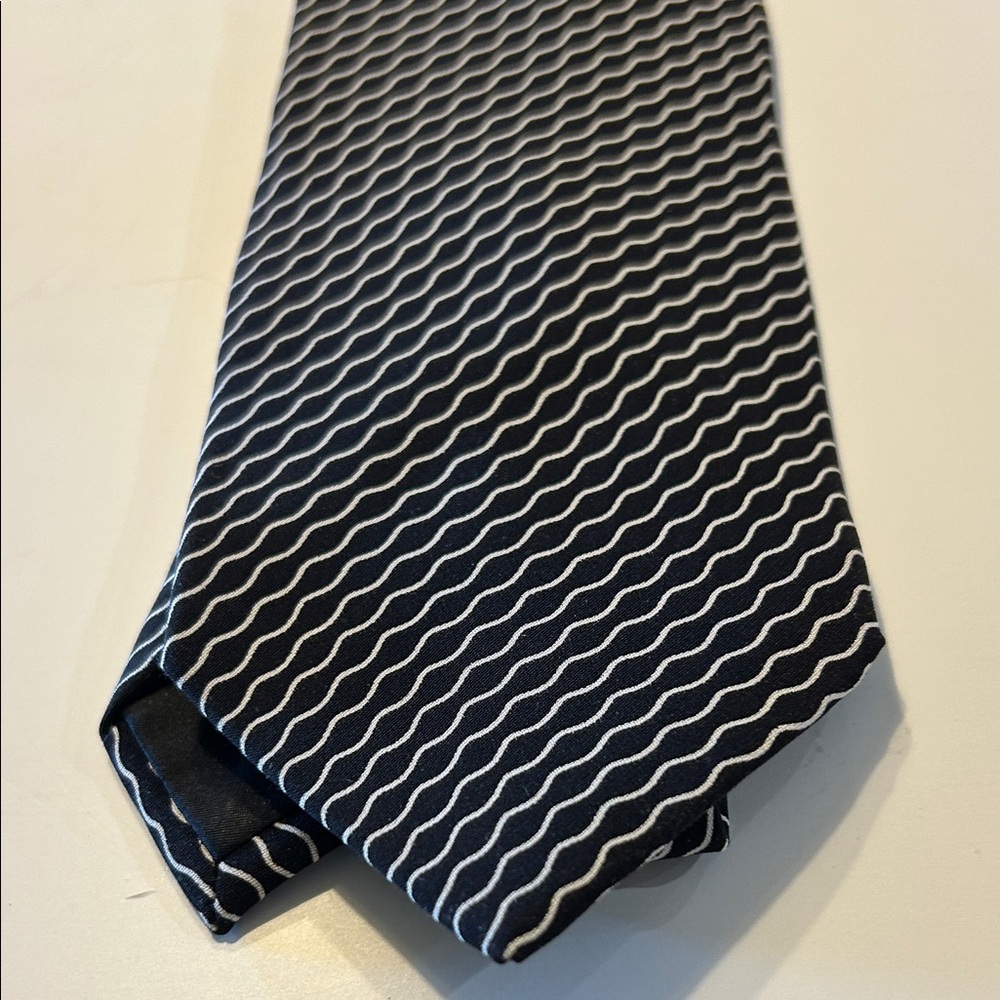 Giorgio Armani Navy and White Wave Pattern Tie